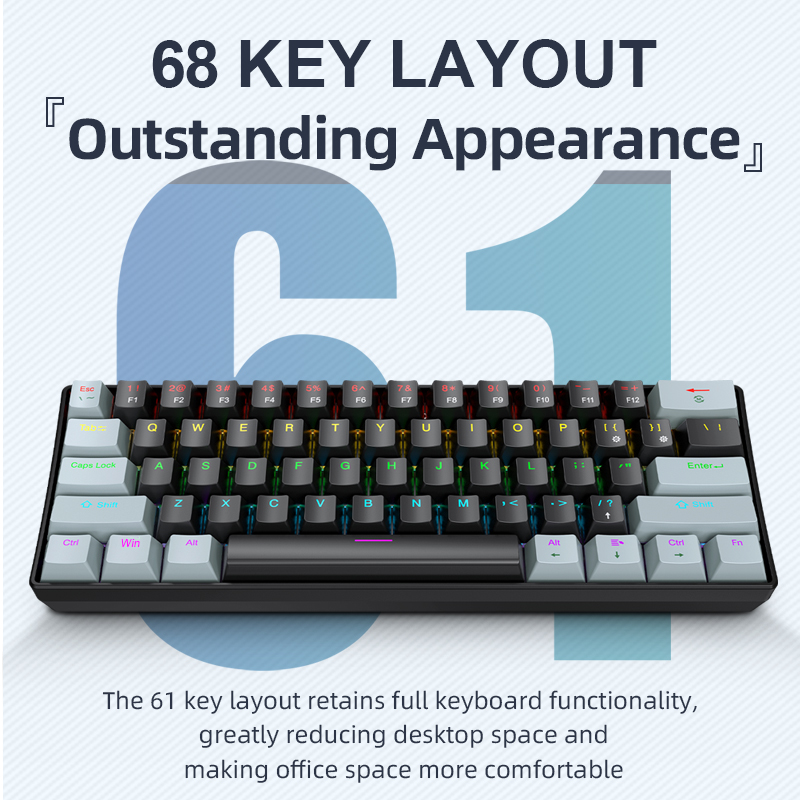 Gaming Keyboard Mouse And Headset Combo - APAYADO K61 Mini Mechanical Keyboard,Wired,61 Keys,Phantom