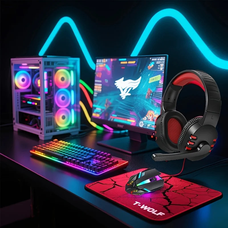 Gaming Keyboard Mouse And Headset Combo - 2026 4-In-1 Wired Gaming Keyboard Mouse