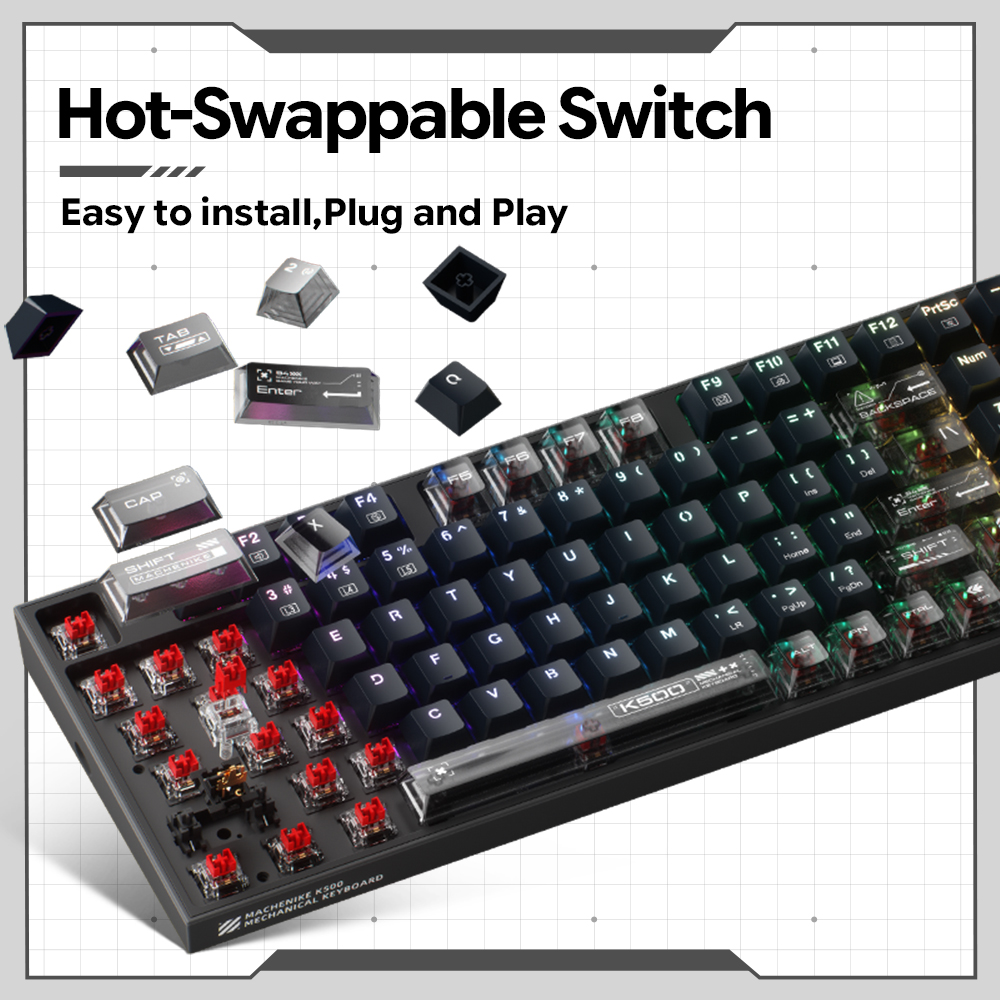Machenike K500-B94 V2 Wired Me - Keyboard Gaming Transparent 评论和价格