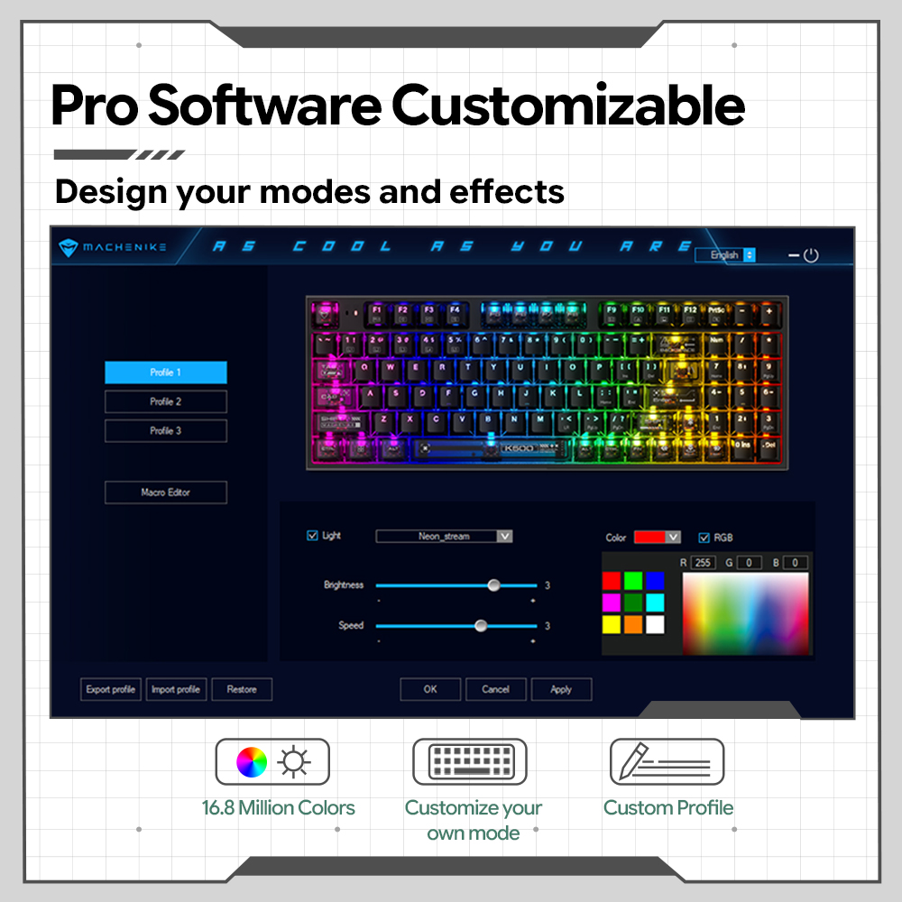 Machenike K500-B94 V2 Wired Me - Keyboard Gaming Transparent 评论和价格